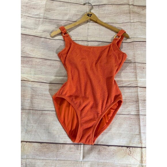 Michael Michael Kors women's Orange One Piece Textured Swimsuit - 6 - Picture 4 of 12